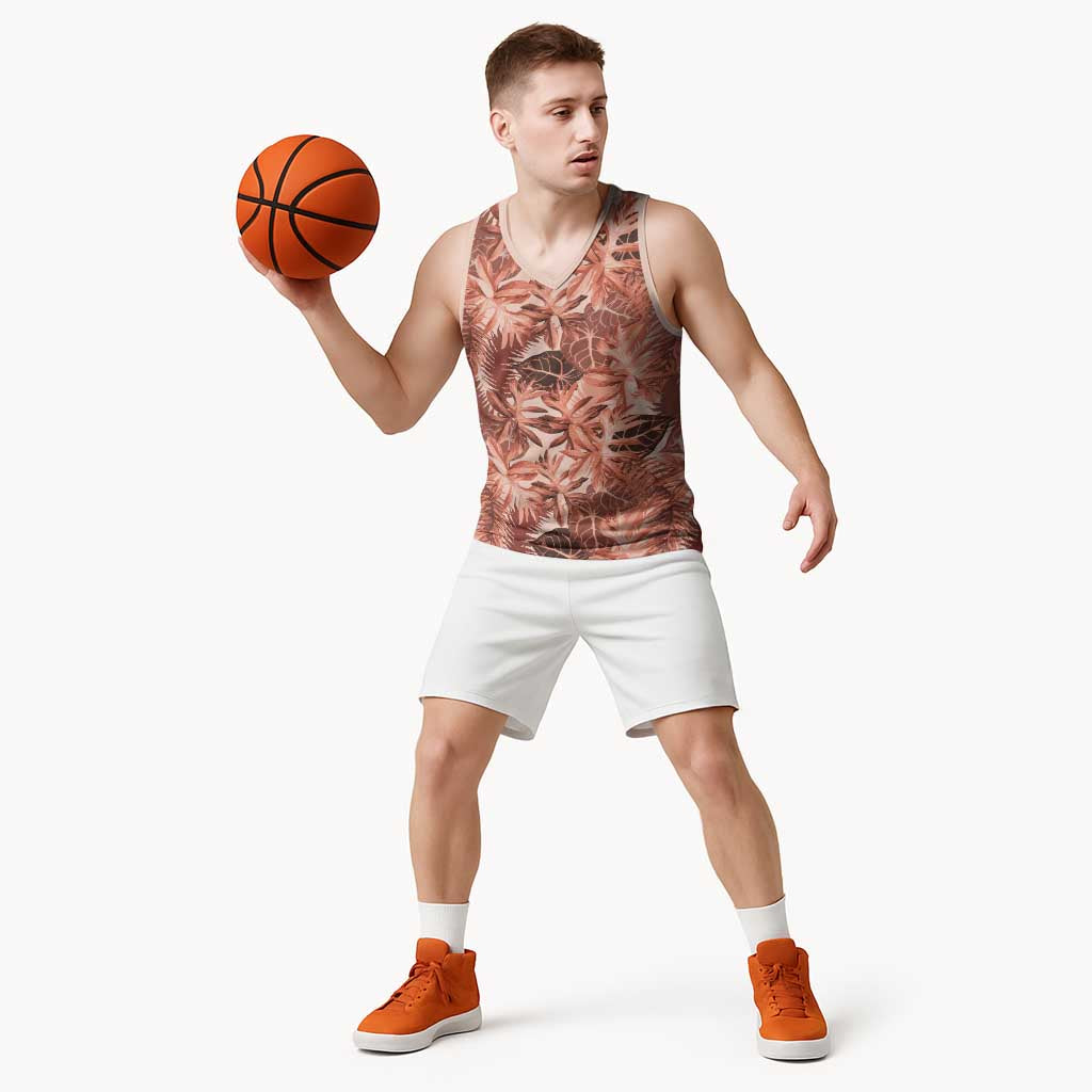 Hawaii Red Brown Tropical Leaves Basketball Jersey - Polynesian Pride