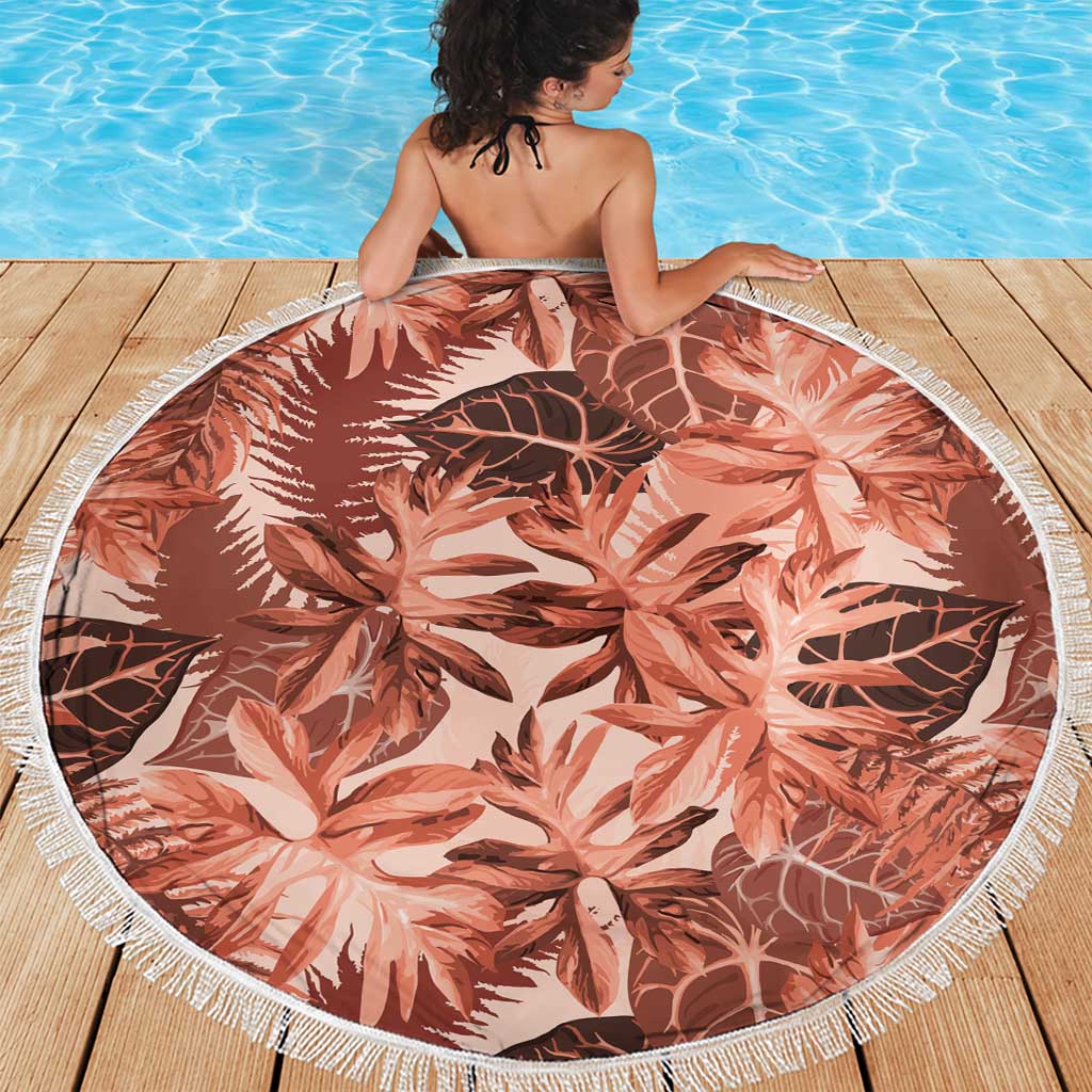Hawaii Red Brown Tropical Leaves Beach Blanket - Polynesian Pride