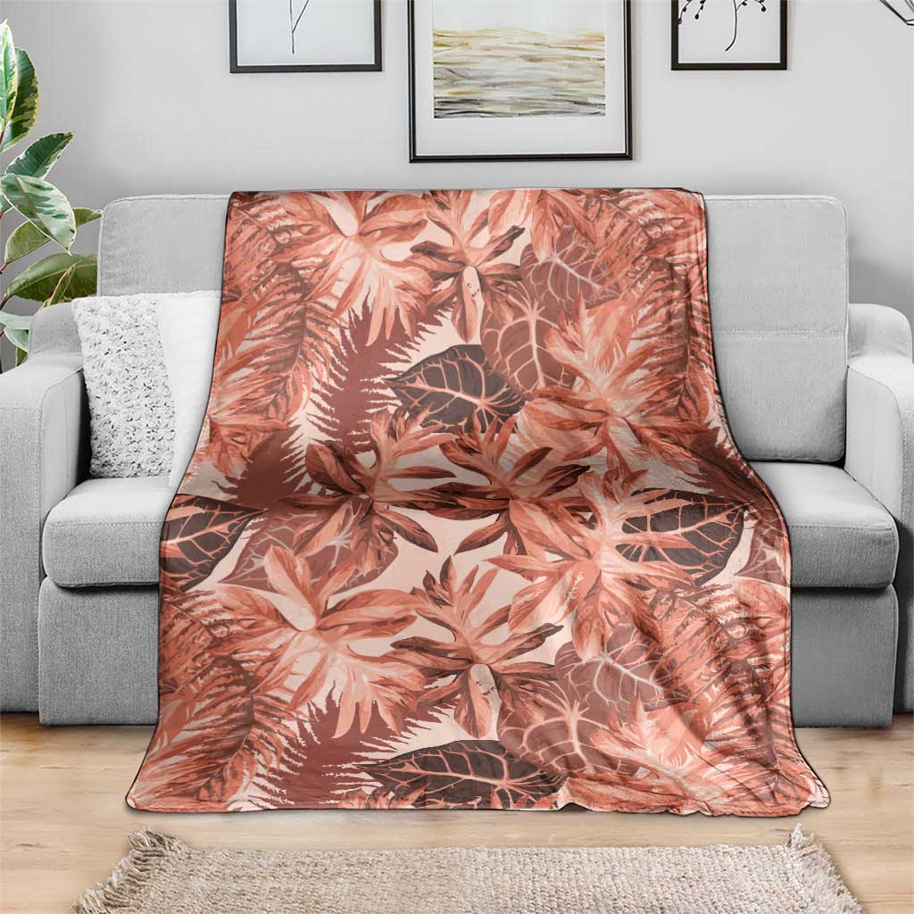 Hawaii Red Brown Tropical Leaves Blanket - Polynesian Pride