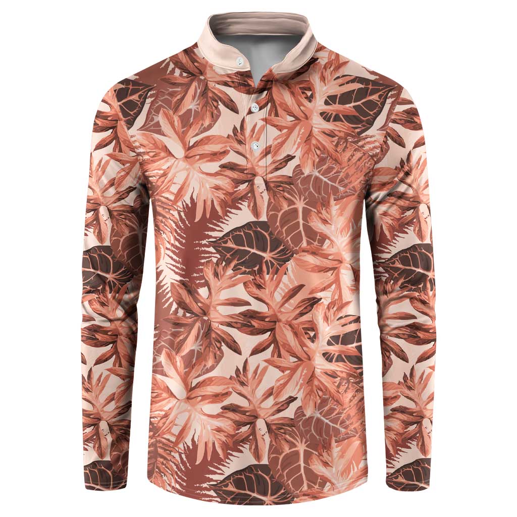 Hawaii Red Brown Tropical Leaves Button Sweatshirt - Polynesian Pride