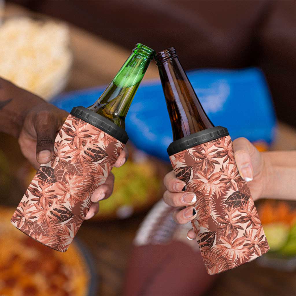 Hawaii Red Brown Tropical Leaves 4 in 1 Can Cooler Tumbler - Polynesian Pride