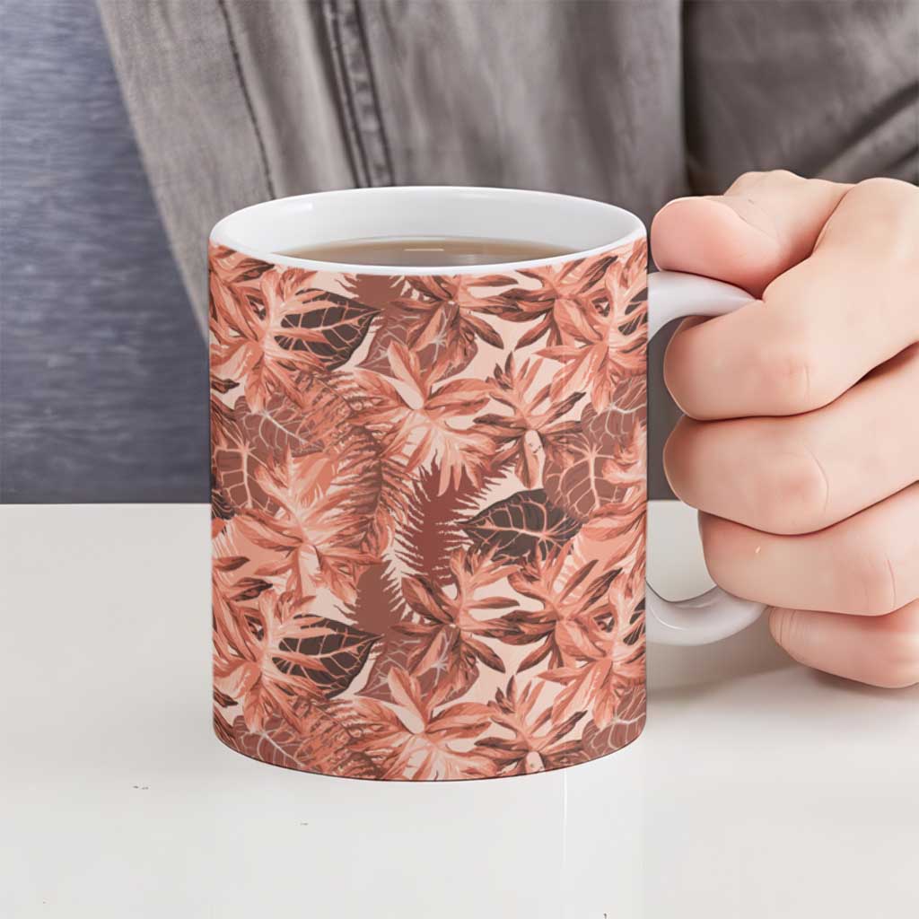 Hawaii Red Brown Tropical Leaves Ceramic Mug - Polynesian Pride