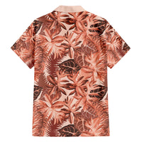 Hawaii Red Brown Tropical Leaves Family Matching Long Sleeve Bodycon Dress and Hawaiian Shirt - Polynesian Pride