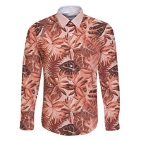 Hawaii Red Brown Tropical Leaves Family Matching Off The Shoulder Long Sleeve Dress and Hawaiian Shirt LT01 Dad's Shirt - Long Sleeve Brown - Polynesian Pride
