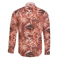 Hawaii Red Brown Tropical Leaves Family Matching Off The Shoulder Long Sleeve Dress and Hawaiian Shirt LT01 - Polynesian Pride