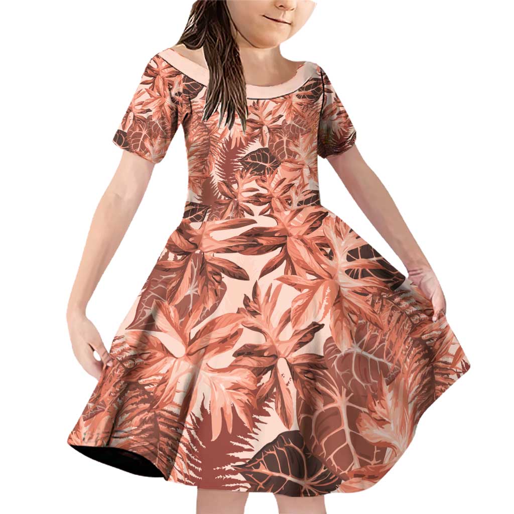 Hawaii Red Brown Tropical Leaves Family Matching Off Shoulder Short Dress and Hawaiian Shirt - Polynesian Pride