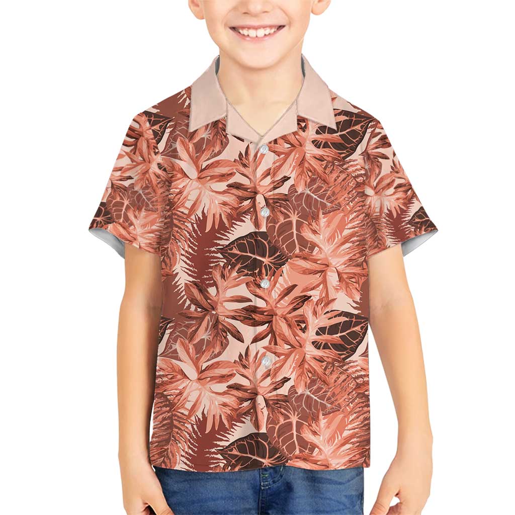 Hawaii Red Brown Tropical Leaves Family Matching Summer Maxi Dress and Hawaiian Shirt - Polynesian Pride