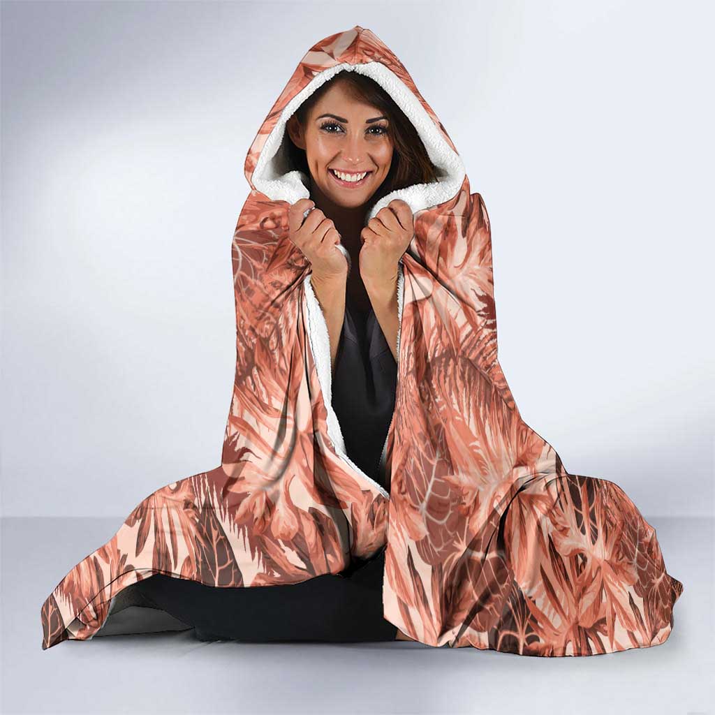 Hawaii Red Brown Tropical Leaves Hooded Blanket - Polynesian Pride