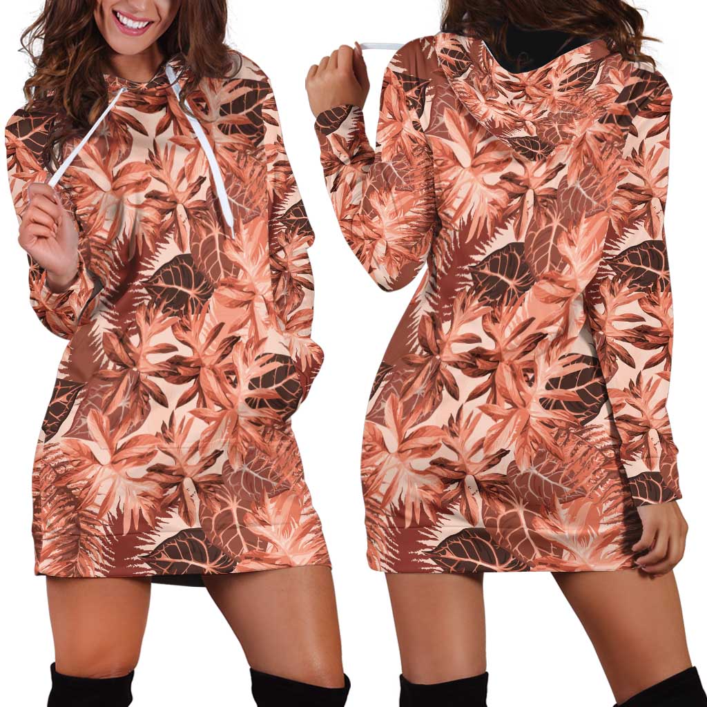 Hawaii Red Brown Tropical Leaves Hoodie Dress - Polynesian Pride