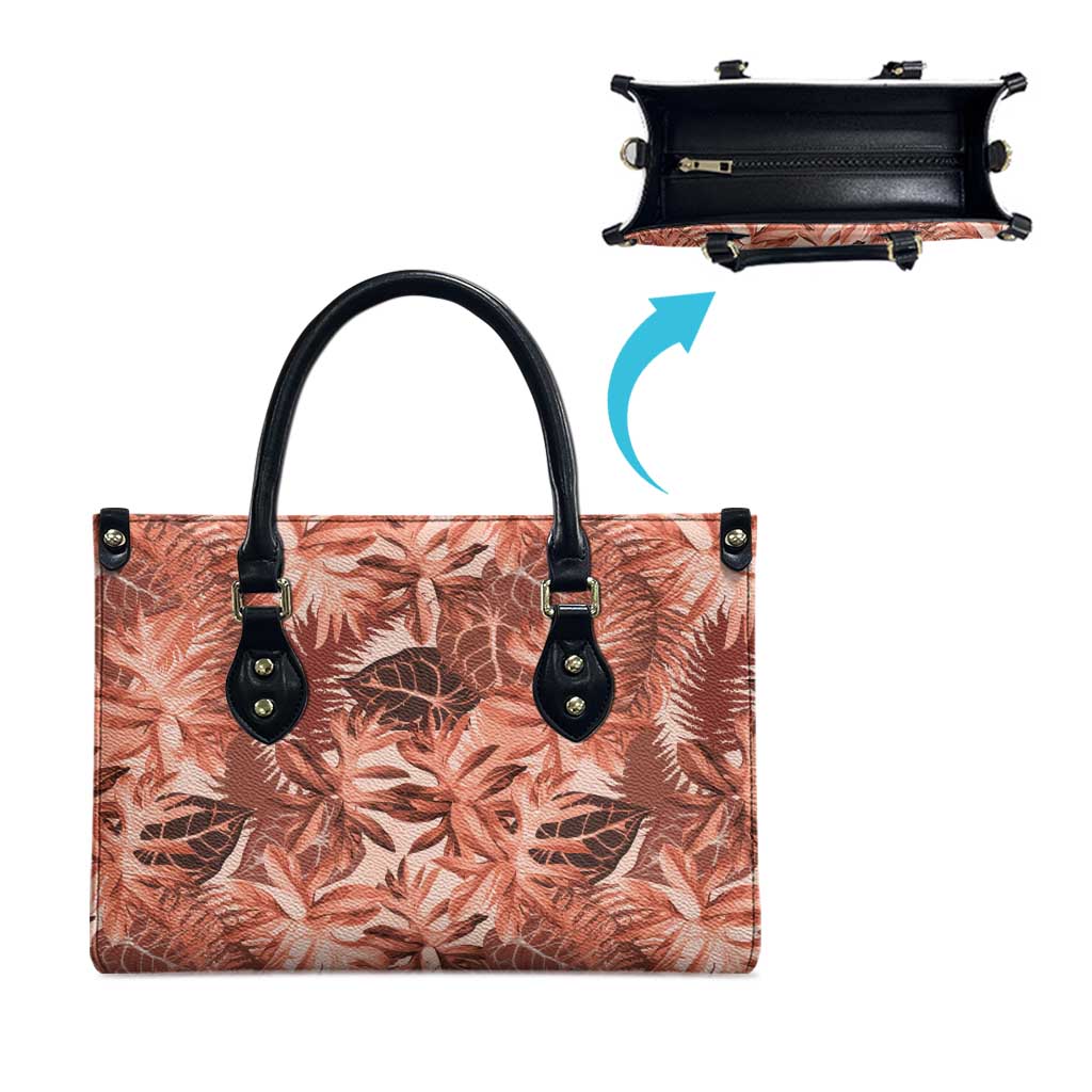 Hawaii Red Brown Tropical Leaves Leather Bag - Polynesian Pride