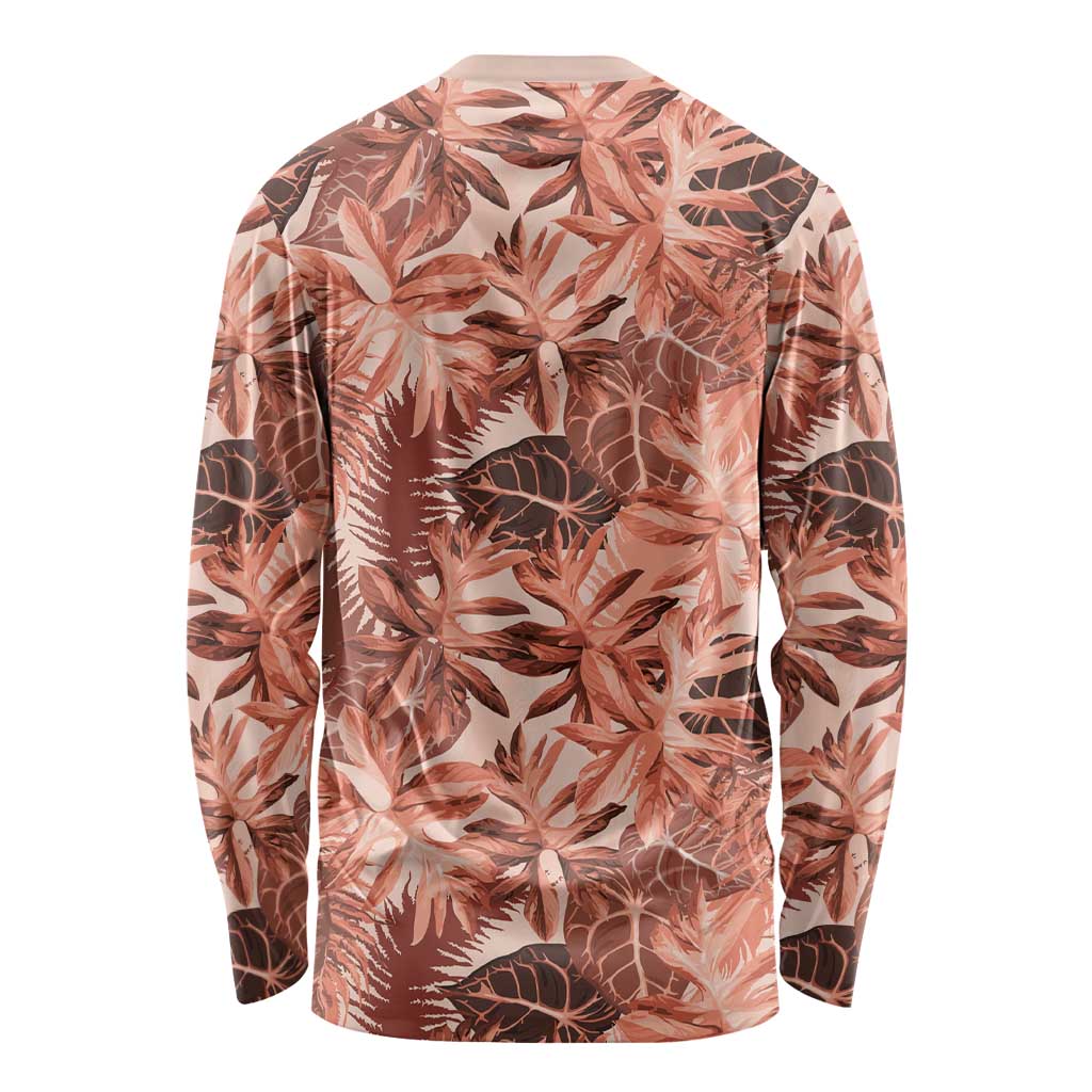 Hawaii Red Brown Tropical Leaves Long Sleeve Shirt - Polynesian Pride