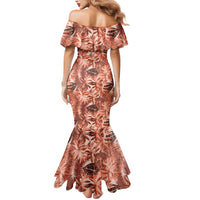 Hawaii Red Brown Tropical Leaves Mermaid Dress - Polynesian Pride