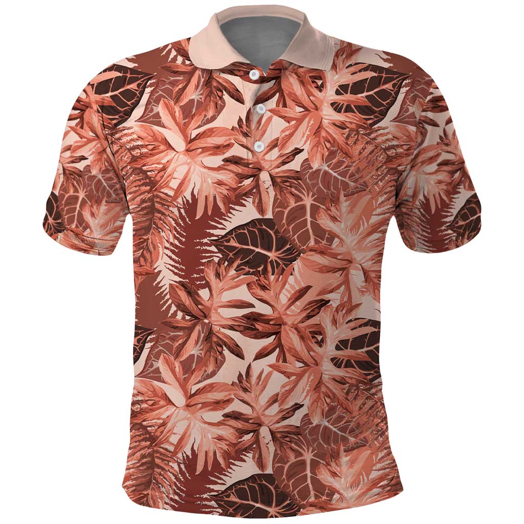 Hawaii Red Brown Tropical Leaves Polo Shirt - Polynesian Pride