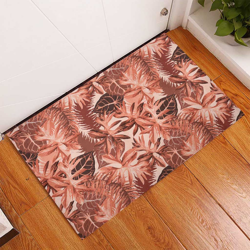 Hawaii Red Brown Tropical Leaves Rubber Doormat - Polynesian Pride