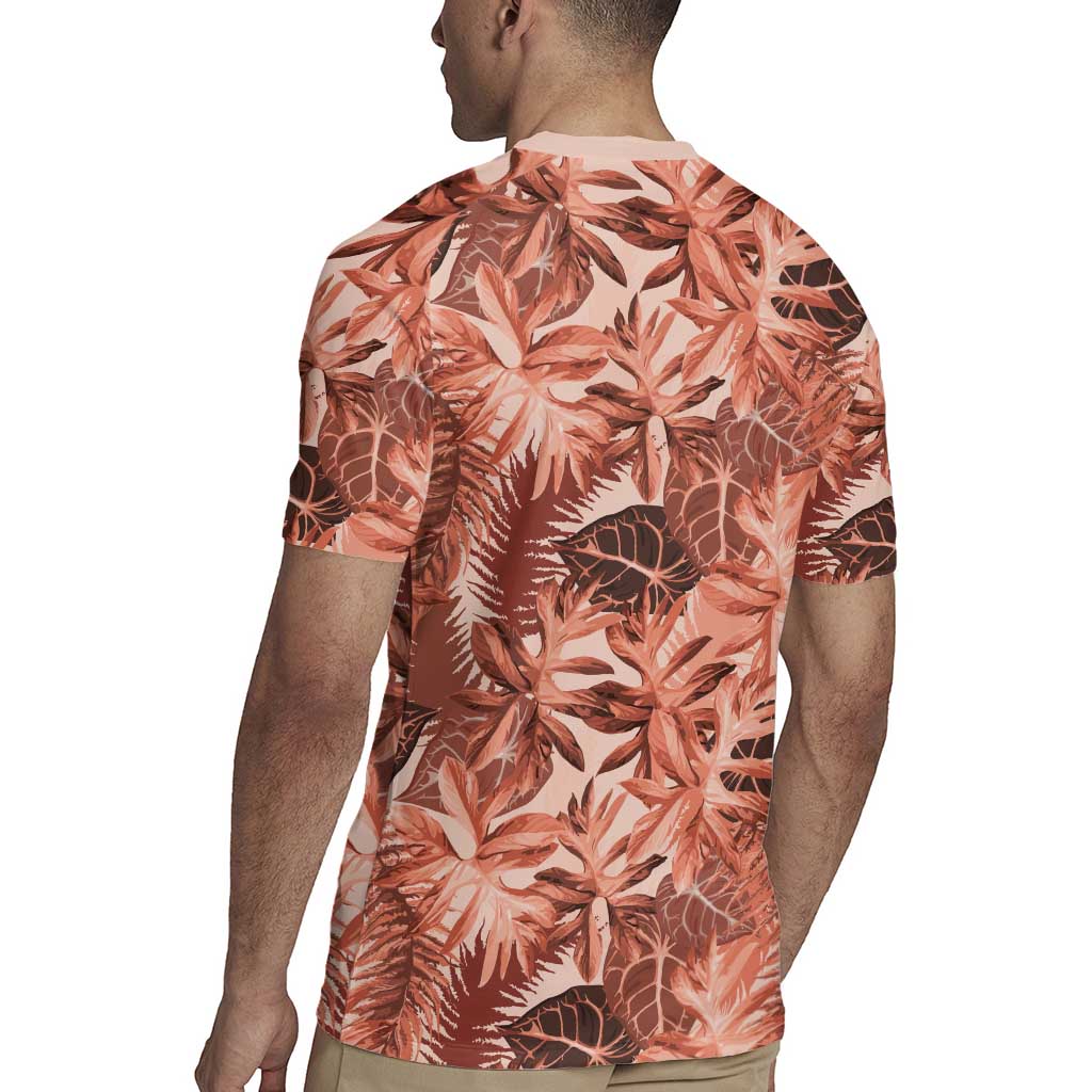Hawaii Red Brown Tropical Leaves Rugby Jersey - Polynesian Pride