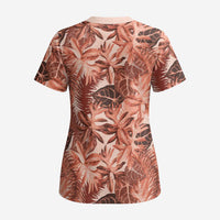 Hawaii Red Brown Tropical Leaves Scrub Top LT01 - Polynesian Pride