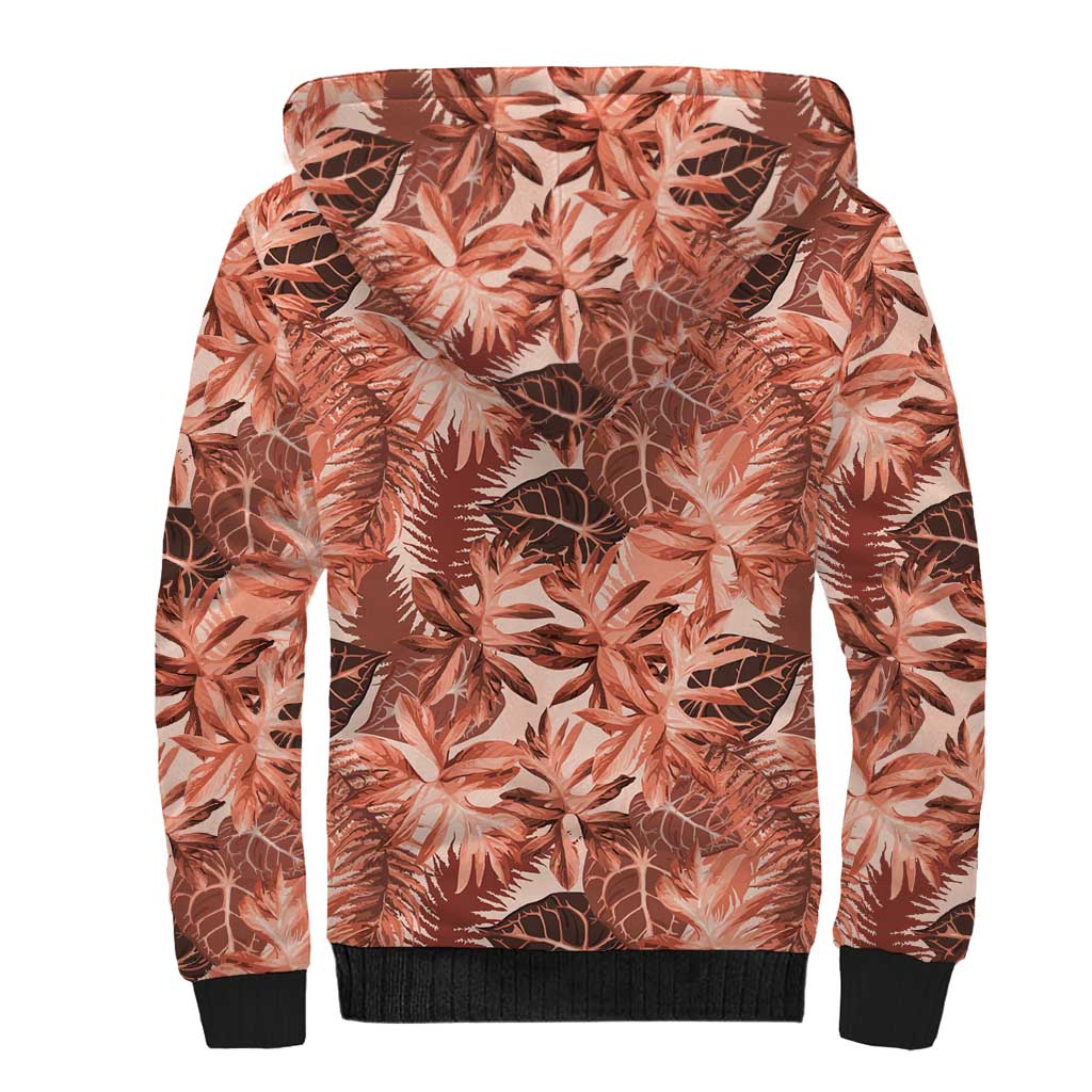 Hawaii Red Brown Tropical Leaves Sherpa Hoodie - Polynesian Pride