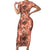 Hawaii Red Brown Tropical Leaves Short Sleeve Bodycon Dress - Polynesian Pride