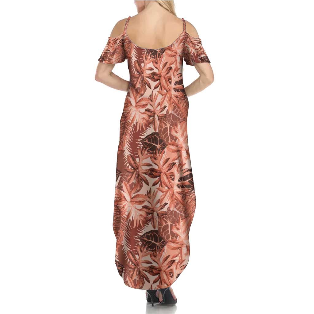Hawaii Red Brown Tropical Leaves Summer Maxi Dress - Polynesian Pride