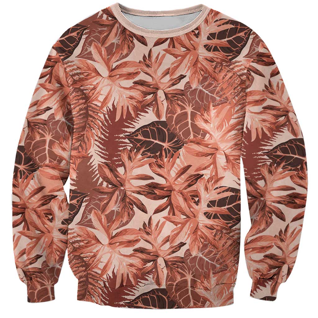 Hawaii Red Brown Tropical Leaves Sweatshirt - Polynesian Pride