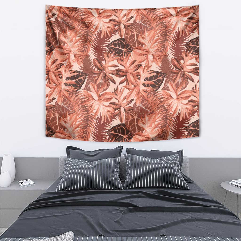 Hawaii Red Brown Tropical Leaves Tapestry - Polynesian Pride