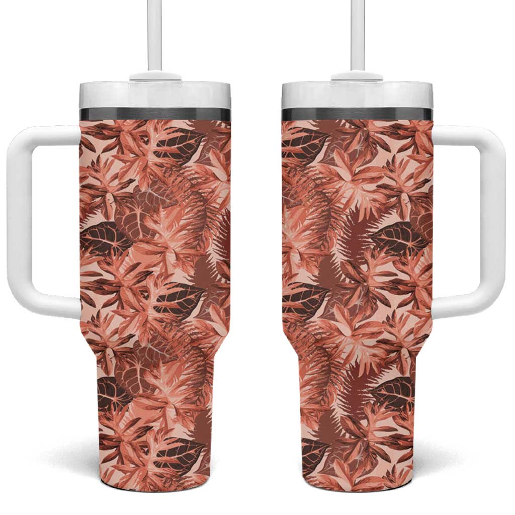 Hawaii Red Brown Tropical Leaves Tumbler With Handle - Polynesian Pride