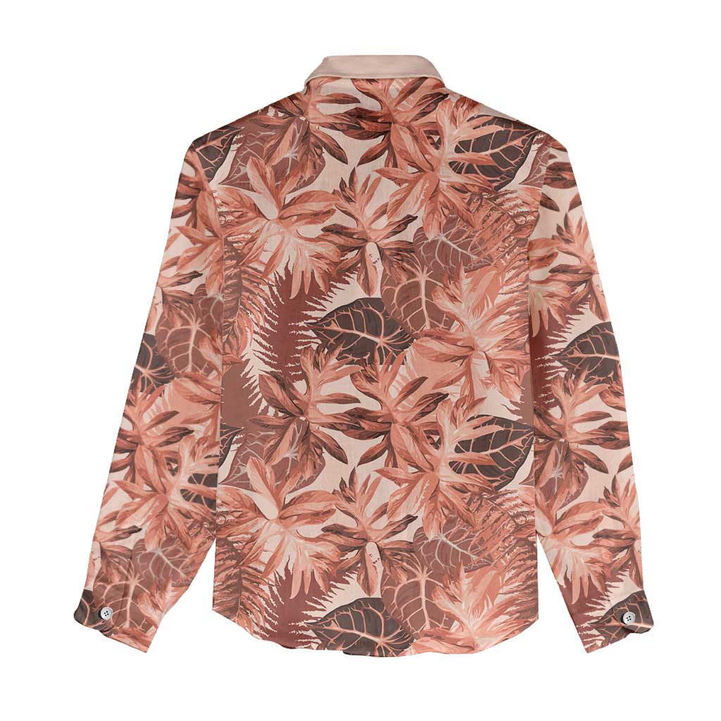 Hawaii Red Brown Tropical Leaves Women Casual Shirt - Polynesian Pride