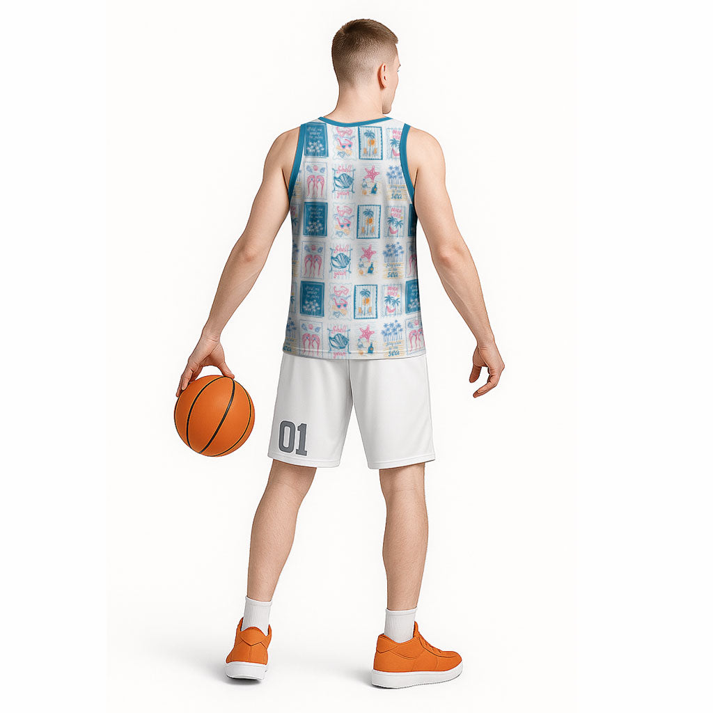 Hawaii Coastal Summer Postcard Basketball Jersey