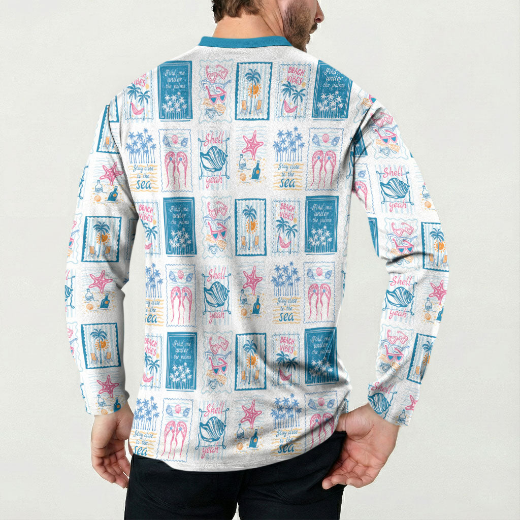 Hawaii Coastal Summer Postcard Button Sweatshirt
