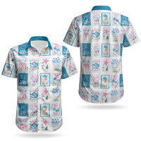 Hawaii Coastal Summer Postcard Couples Matching Mermaid Dress and Hawaiian Shirt
