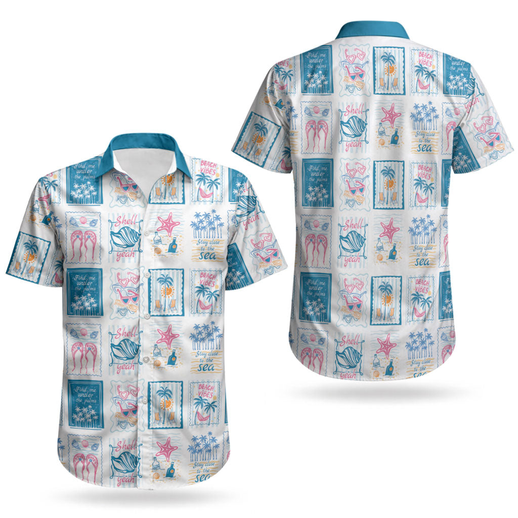 Hawaii Coastal Summer Postcard Couples Matching Off Shoulder Maxi Dress and Hawaiian Shirt
