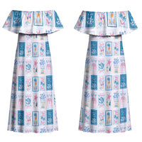 Hawaii Coastal Summer Postcard Couples Matching Off Shoulder Maxi Dress and Hawaiian Shirt