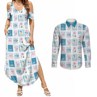 Hawaii Coastal Summer Postcard Couples Matching Summer Maxi Dress and Long Sleeve Button Shirt
