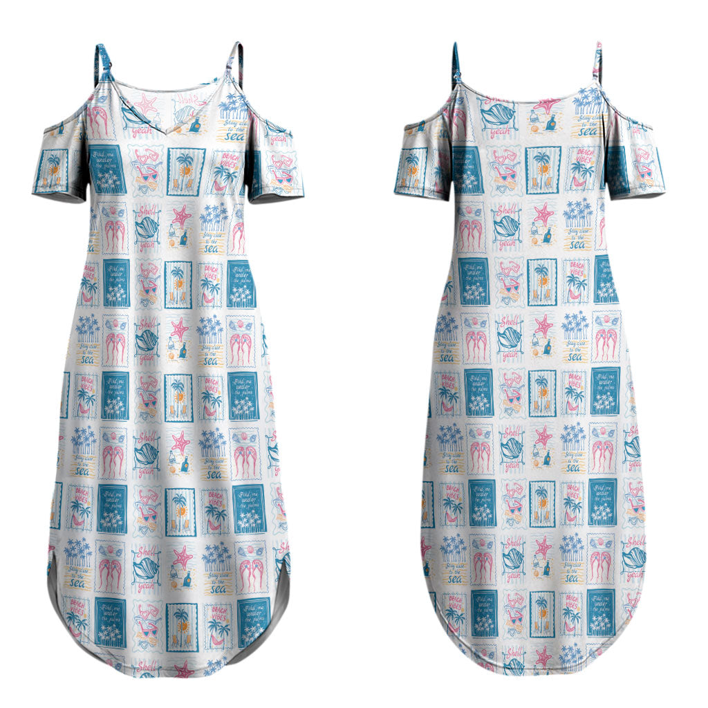 Hawaii Coastal Summer Postcard Couples Matching Summer Maxi Dress and Long Sleeve Button Shirt