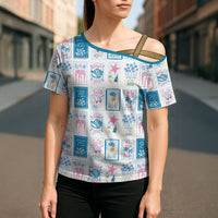 Hawaii Coastal Summer Postcard Cross Shoulder Shirt