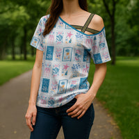Hawaii Coastal Summer Postcard Cross Shoulder Shirt