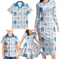 Hawaii Coastal Summer Postcard Family Matching Long Sleeve Bodycon Dress and Hawaiian Shirt