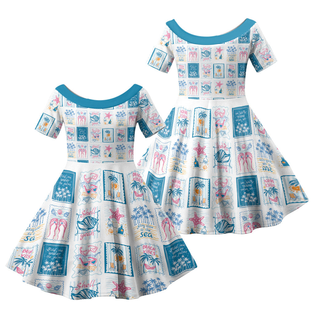 Hawaii Coastal Summer Postcard Family Matching Long Sleeve Bodycon Dress and Hawaiian Shirt