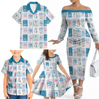 Hawaii Coastal Summer Postcard Family Matching Off The Shoulder Long Sleeve Dress and Hawaiian Shirt