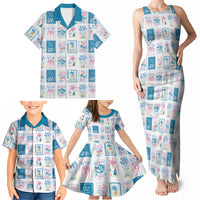 Hawaii Coastal Summer Postcard Family Matching Tank Maxi Dress and Hawaiian Shirt
