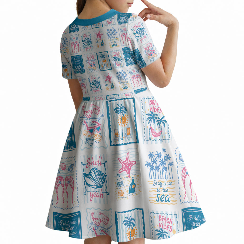 Hawaii Coastal Summer Postcard Kid Short Sleeve Dress