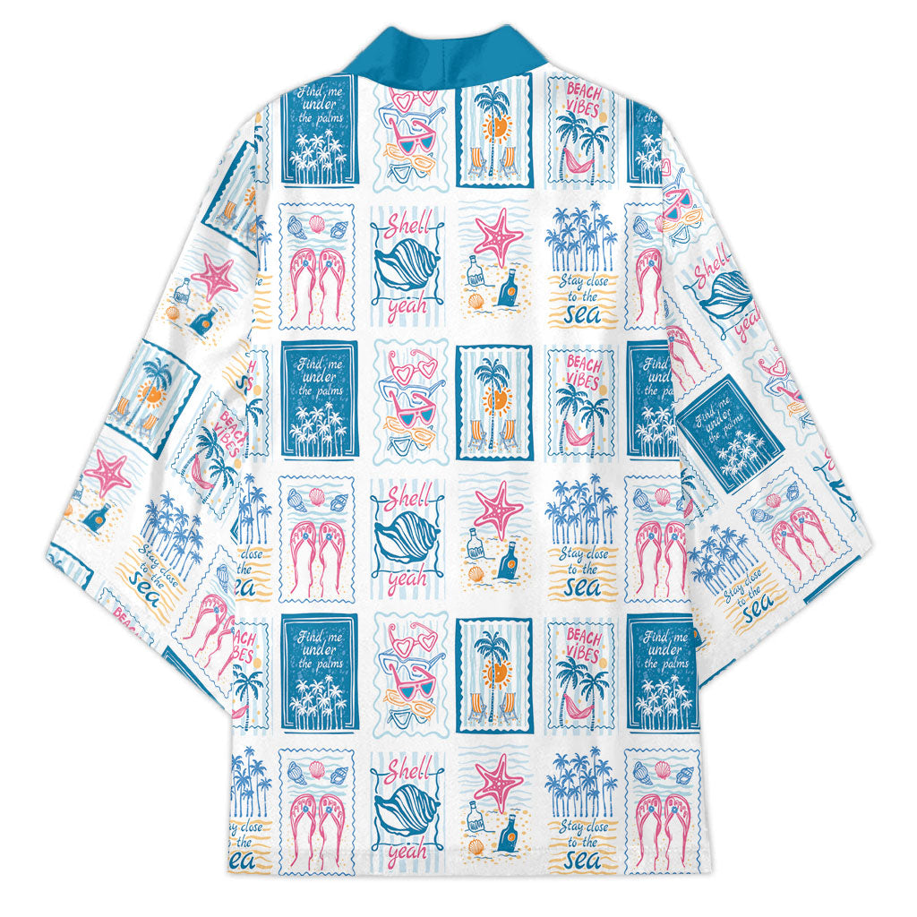 Hawaii Coastal Summer Postcard Kimono