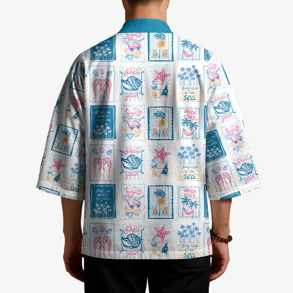 Hawaii Coastal Summer Postcard Kimono