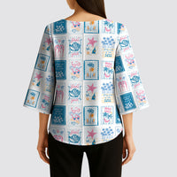 Hawaii Coastal Summer Postcard Kimono Sleeve Blouse