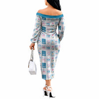 Hawaii Coastal Summer Postcard Off The Shoulder Long Sleeve Dress