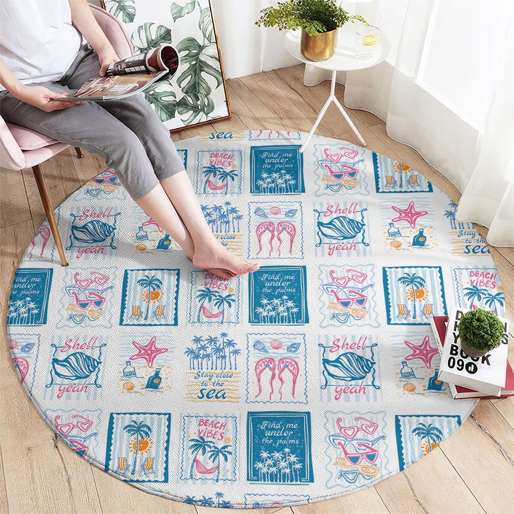 Hawaii Coastal Summer Postcard Round Carpet