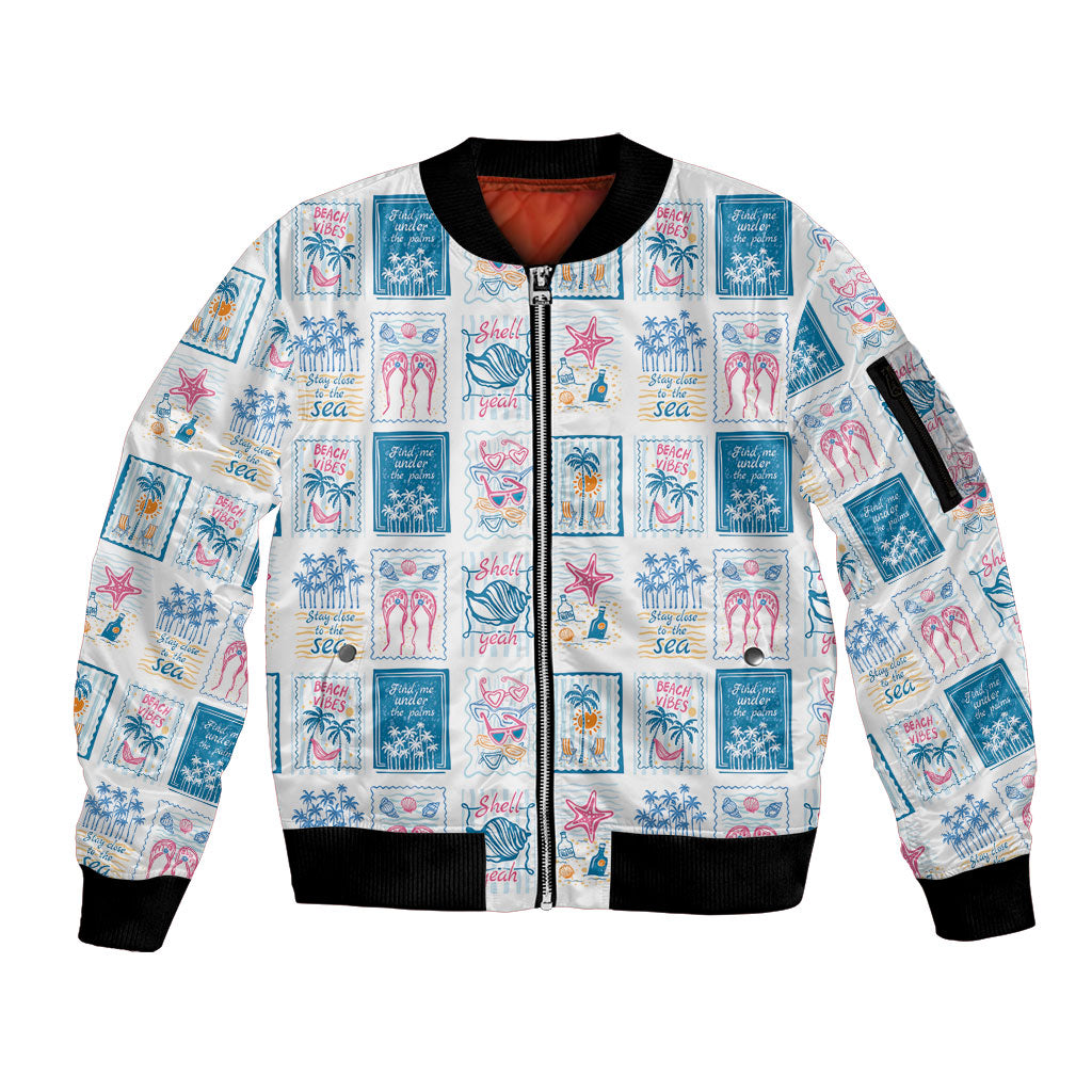 Hawaii Coastal Summer Postcard Sleeve Zip Bomber Jacket
