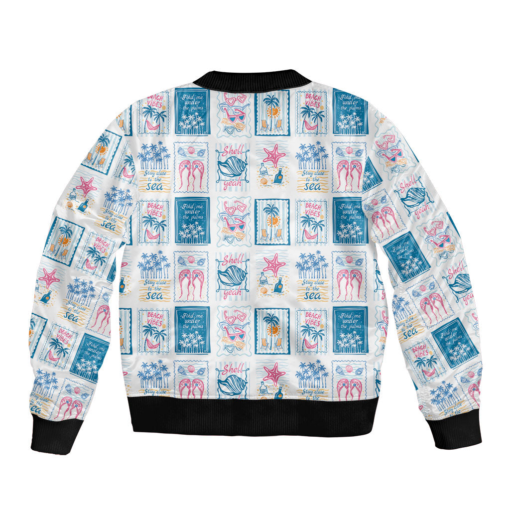 Hawaii Coastal Summer Postcard Sleeve Zip Bomber Jacket