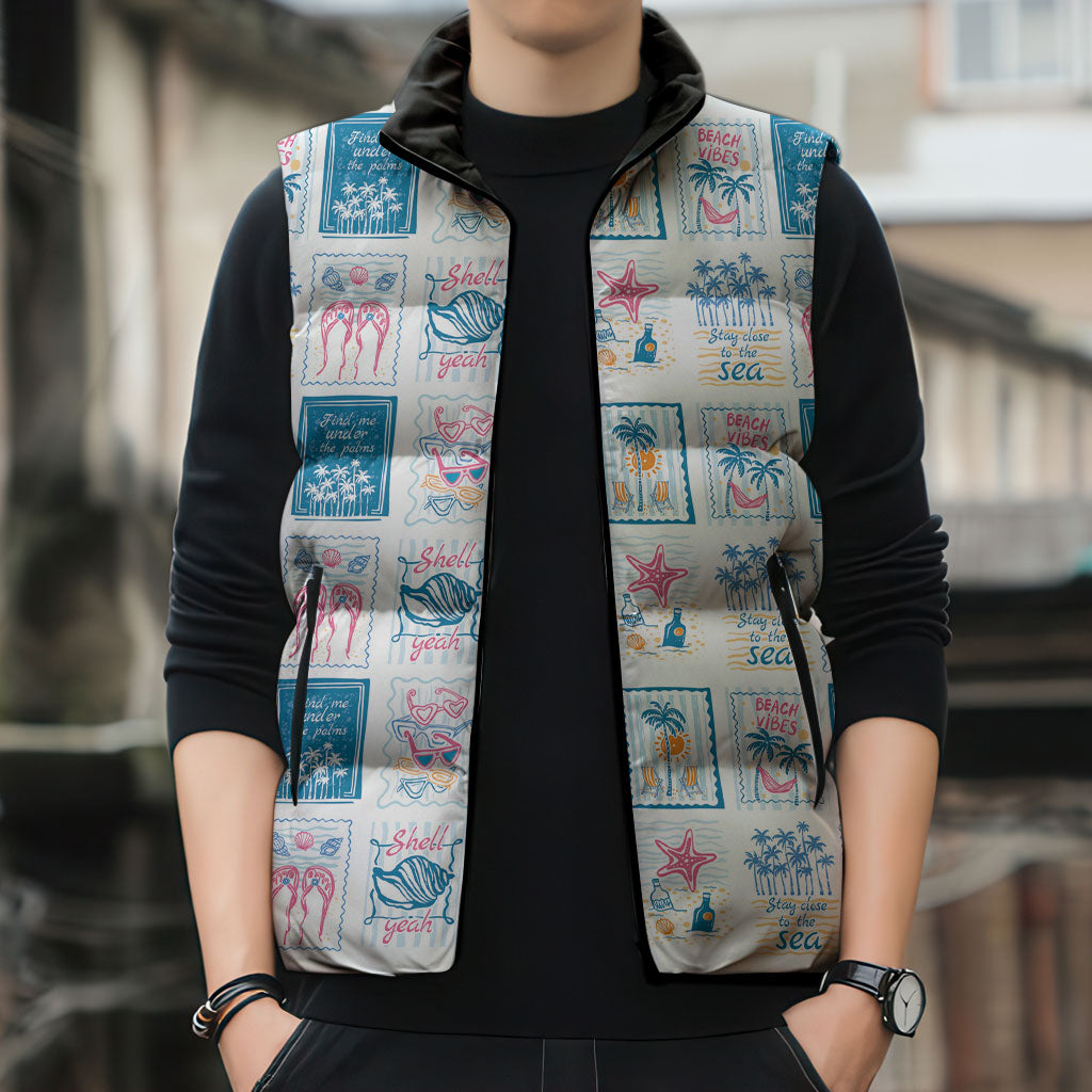 Hawaii Coastal Summer Postcard Sleeveless Puffer Jacket