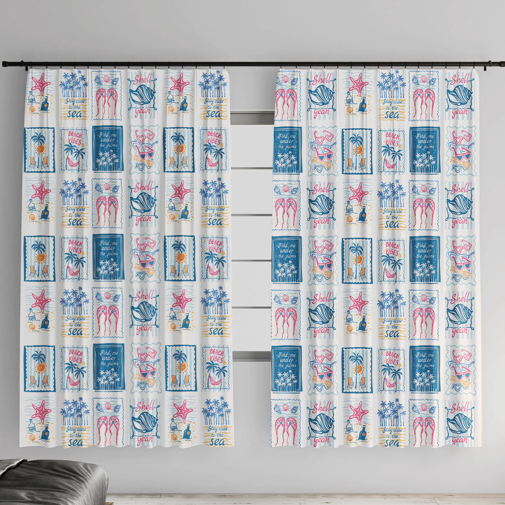 Hawaii Coastal Summer Postcard Window Curtain LT01 With Hooks Multicolor - Polynesian Pride